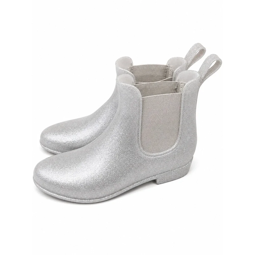J. Crew Silver Glitter Chelsea Rain Boots Size 9